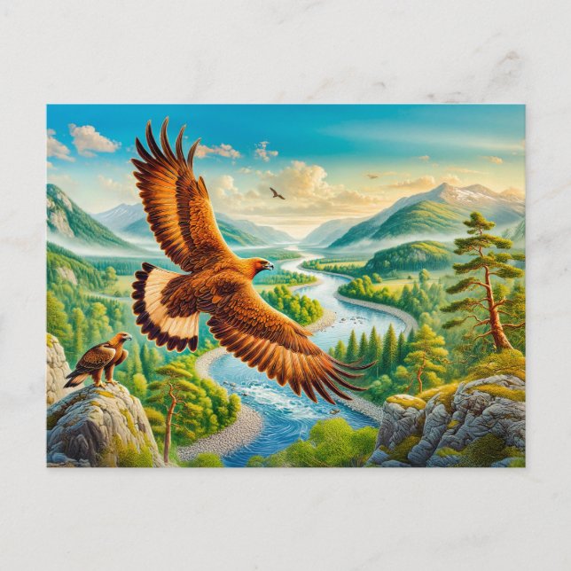 Goldener Adler über das Bergtal Feiertagspostkarte (Vorderseite)