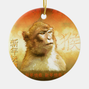 Goldener Affe-chinesisches Jahr des Affen Keramik Ornament