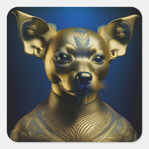 Goldener ägyptischer Chihuahua-Wächter Quadratischer Aufkleber