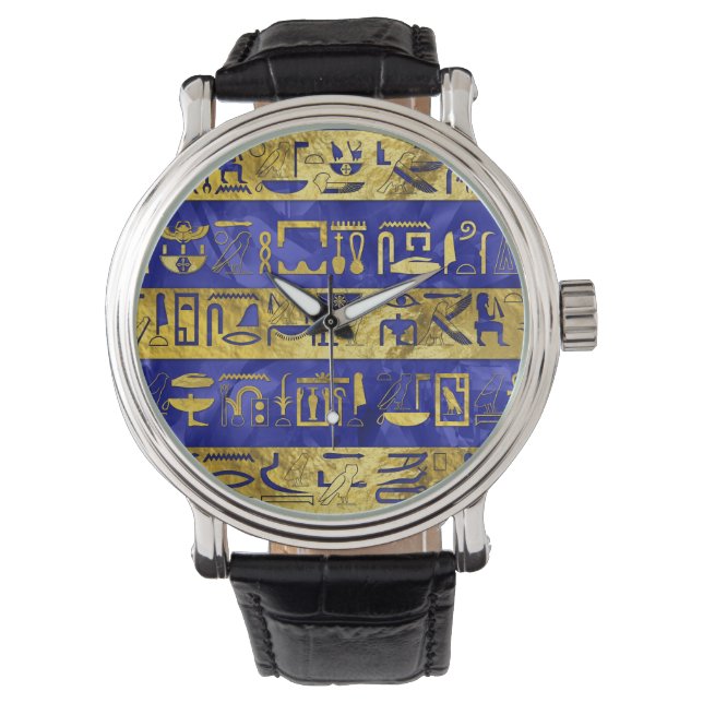 Goldener ägyptischer Hieroglyphen-Muster Armbanduhr (Vorderseite)