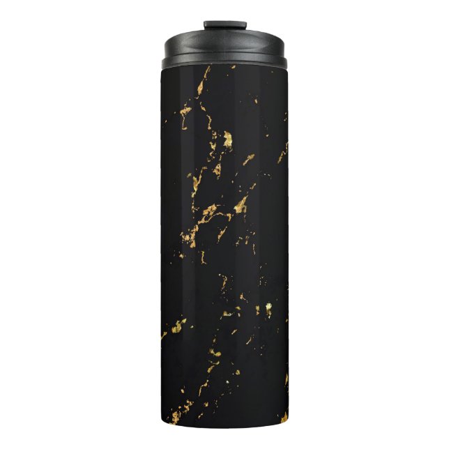 Goldener Akzent für Schwarzes Marmor Thermosbecher (Vorderseite)