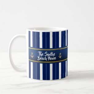 Goldener Anker an blauen Streifen Kaffeetasse