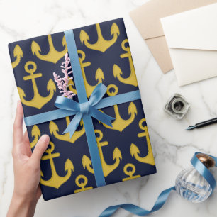 Goldener Anker auf marineblauem Hintergrund Geschenkpapier