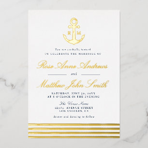 goldener Anker nautische Hochzeitseinladung Folieneinladung