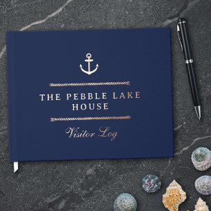 Goldener Anker & Seil Marineblaues Gästebuch
