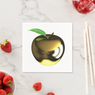 Goldener Apfel mit Blatt Glänzend Metallisch Serviette