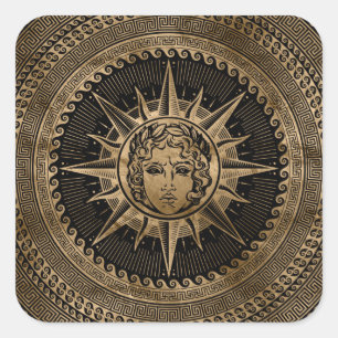 Goldener Apollo-Sonnengott auf griechischer Quadratischer Aufkleber
