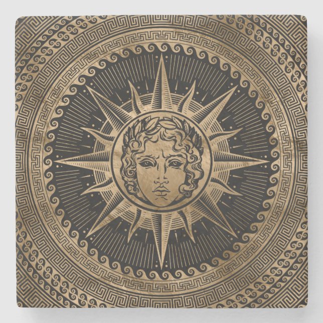 Goldener Apollo-Sonnengott auf griechischer Steinuntersetzer (Vorderseite)