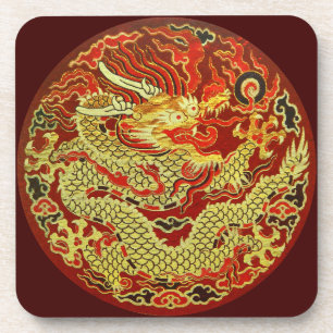 Goldener asiatischer Drache gestickt auf Getränkeuntersetzer