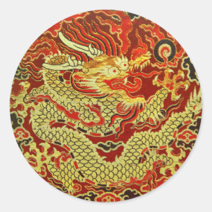 Goldener asiatischer Drache gestickt auf Runder Aufkleber
