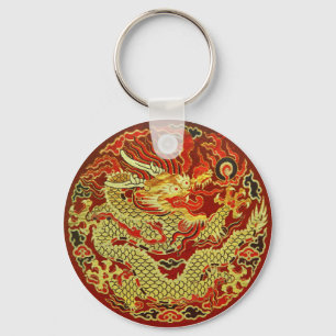 Goldener asiatischer Drache gestickt auf Schlüsselanhänger