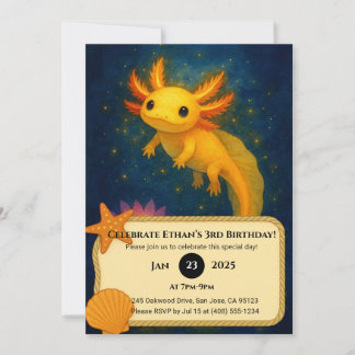 Goldener Axolotl über Lotus-Teich Geburtstag Einladung