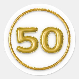 Goldener Ballon Nummer 50 runder Aufkleber