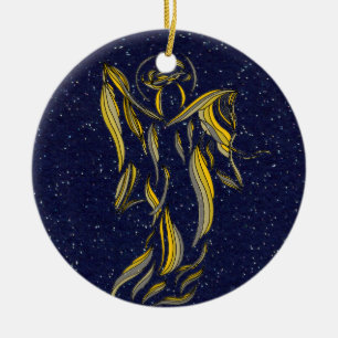 Goldener Band-Engels-abstraktes Marine-Blau Keramikornament