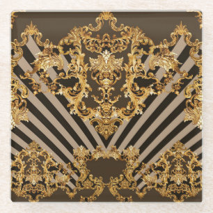 Goldener Barock: geometrisches Musterdesign Glasuntersetzer