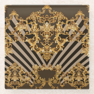 Goldener Barock: geometrisches Musterdesign Glasuntersetzer