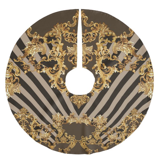 Goldener Barock: geometrisches Musterdesign Polyester Weihnachtsbaumdecke (Vorderseite)