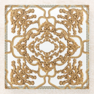 Goldener Barock: Luxuriöses Ornament-Design. Glasuntersetzer