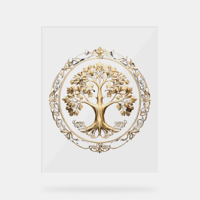 Goldener Baum des Lebens Acrylschild (Vorderseite)