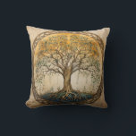 Goldener Baum des Lebens Kissen<br><div class="desc">Genießen Sie die zeitlose Faszination der Vintagen Kunst von William Morris, die mit einem atemberaubenden Baum des Lebens-Motiv mit einem faszinierenden Blattwerk besticht. Diese antike und künstlerische Repräsentation erinnert an das mythische Yggdrasil aus der nordischen Mythologie und erinnert an Fantasie und keltischen Charme. Mit der bezaubernden Eleganz dieses exquisiten Stückes...</div>