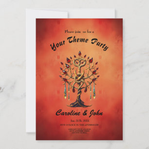 Goldener Baum des Lebens mit roten Edelsteinen Einladung