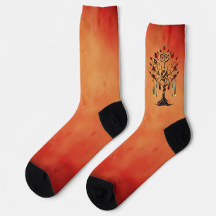 Goldener Baum des Lebens mit roten Edelsteinen Socken