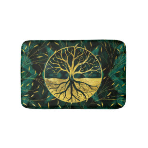 Goldener Baum des Lebens Yggdrasil auf Malachit Badematte