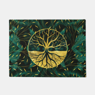 Goldener Baum des Lebens Yggdrasil auf Malachit Fußmatte