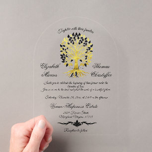 Goldener Baum des Lebens Zeitlose Hochzeit Acryleinladungen