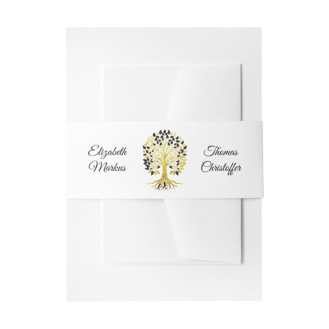 Goldener Baum des Lebens Zeitlose Hochzeit Einladungsbanderole (Vorderseite Beispiel)