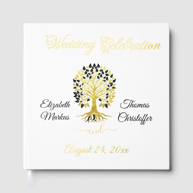 Goldener Baum des Lebens Zeitlose Hochzeit Gästebuch (Vorderseite)