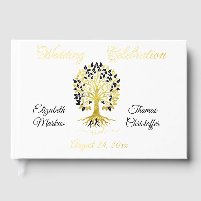 Goldener Baum des Lebens Zeitlose Hochzeit Gästebuch (Vorderseite)