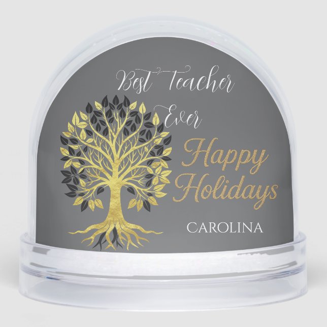 Goldener Baum des Lebens Zeitlose Hochzeit Schneekugeln (Vorderseite)