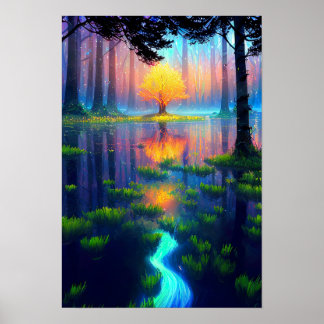 Goldener Baum im Aura des Magischen Sumpfes Poster