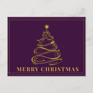 Goldener Baum Lila Weihnachtspostkarte Postkarte
