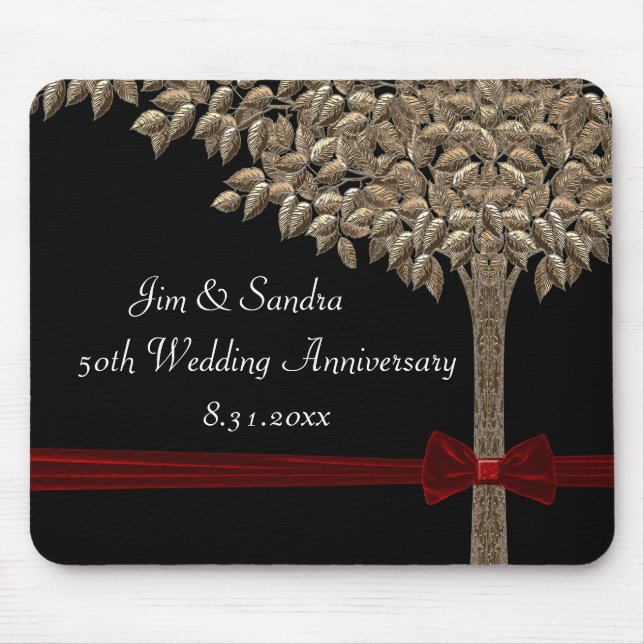 Goldener Baum mit rotem Band u. Bogen Mousepad (Vorne)