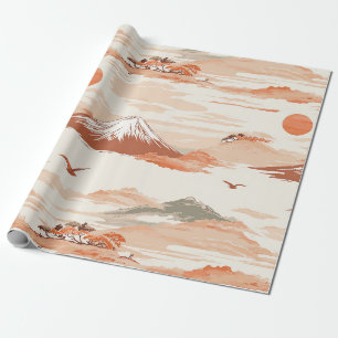 Goldener Berg Fuji Sonnenaufgang Japan Aquarellmus Geschenkpapier