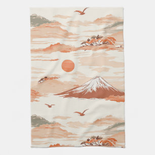 Goldener Berg Fuji Sonnenaufgang Japan Aquarellmus Geschirrtuch