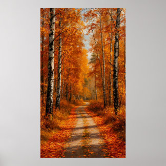 🍂 Goldener Birkenwaldweg im sanften Herbstlicht ✨ Poster