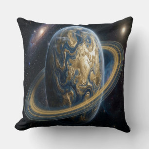 Goldener blauer Planet mit Ringen Kissen