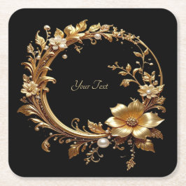 Goldener Blumen-Ornament-Rahmen-Papieruntersetzer Rechteckiger Pappuntersetzer