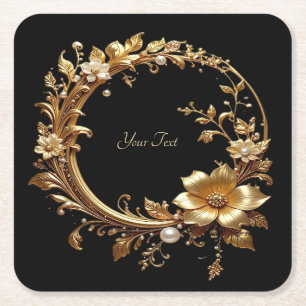 Goldener Blumen-Ornament-Rahmen-Papieruntersetzer Rechteckiger Pappuntersetzer