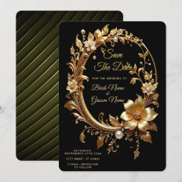 Goldener Blumen-Ornamentrahmen - Save-the-Date Save The Date