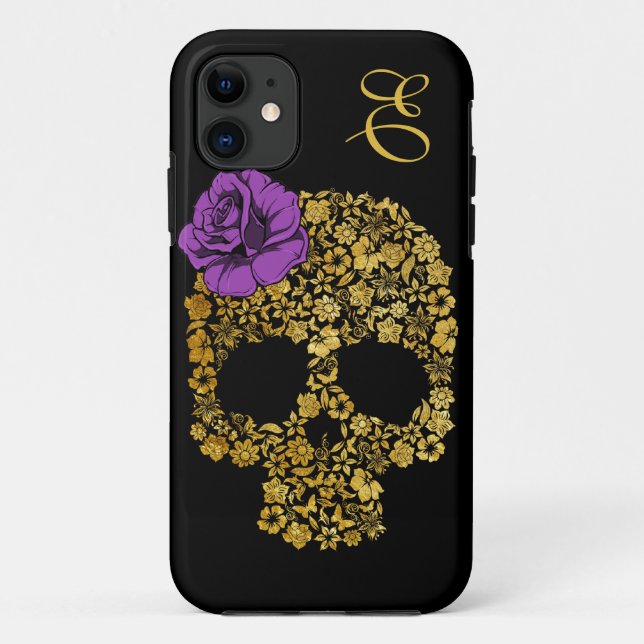 Goldener Blumenschädel mit Rose | iPhone 5 Fall Case-Mate iPhone Hülle (Rückseite)