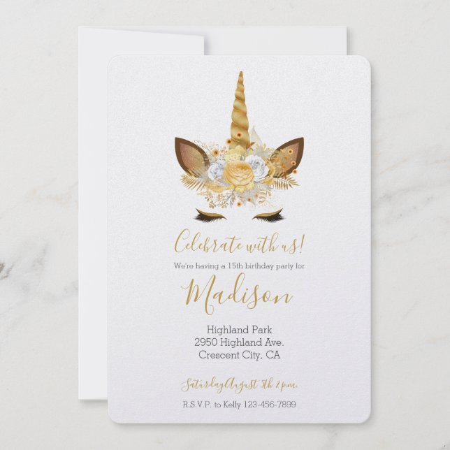 Goldener Blumenstrauß zum Geburtstag Einladung (Vorderseite)