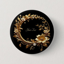 Goldener Blumenverzierter Rahmenknopf Button
