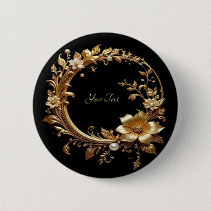 Goldener Blumenverzierter Rahmenknopf Button