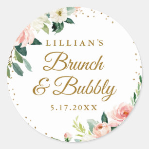Goldener Blush-Blumen-Brunch und Bubbly Runder Aufkleber