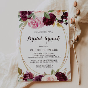 Goldener Blush Burgund Blumenbridal Brunch Einladung