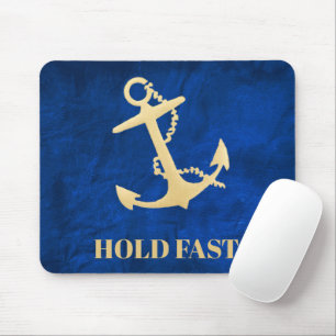 Goldener Bootsanker auf blauem Leder Mousepad